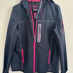 Superdry Women's Dark Blue Jacket with Pink Accents